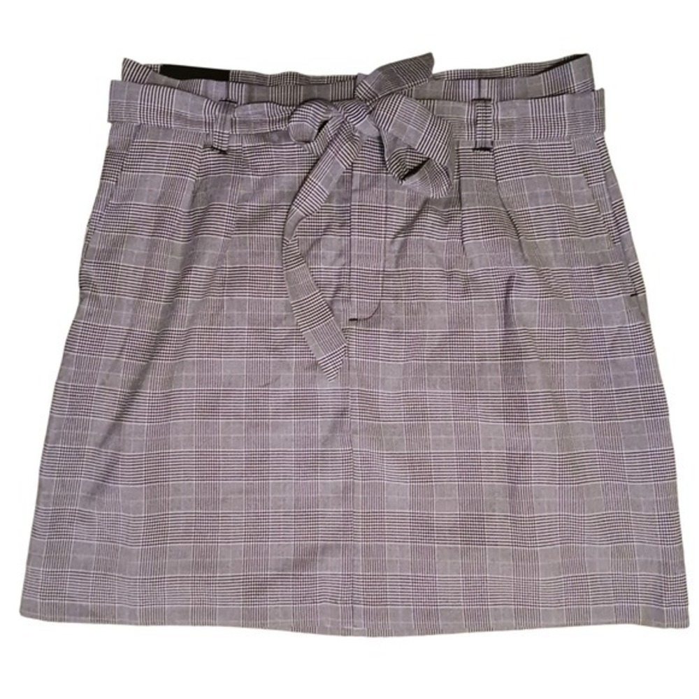 NEW Banana Republic High Waist Plaid Skirt 8 Gray White Black Belted Mini Career